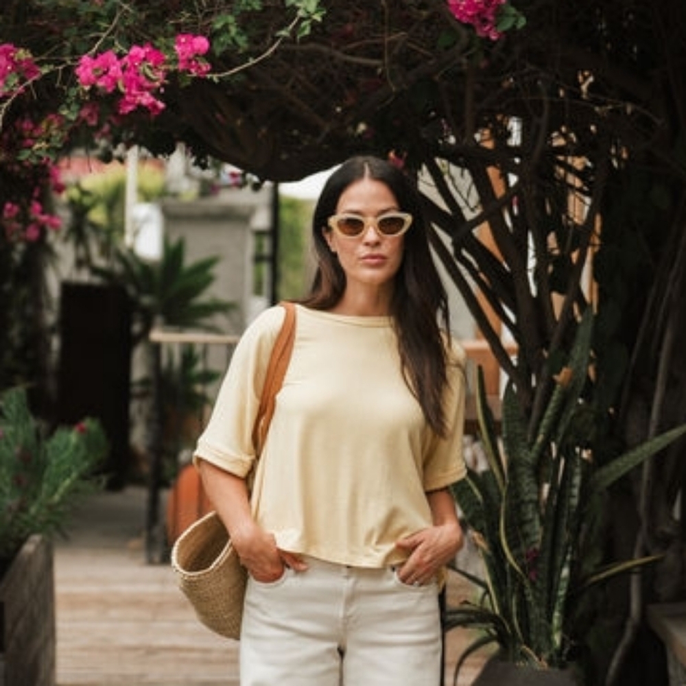 Carly Jean Los Angeles Lightweight Short Sleeve Tee in butter Yellow